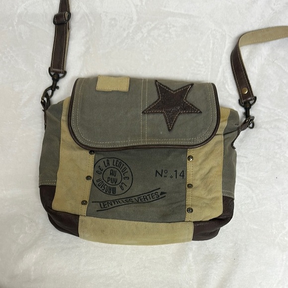 Myra Bag Tan and Gray Crossbody Bag with Adjustable Strap - Picture 1 of 13